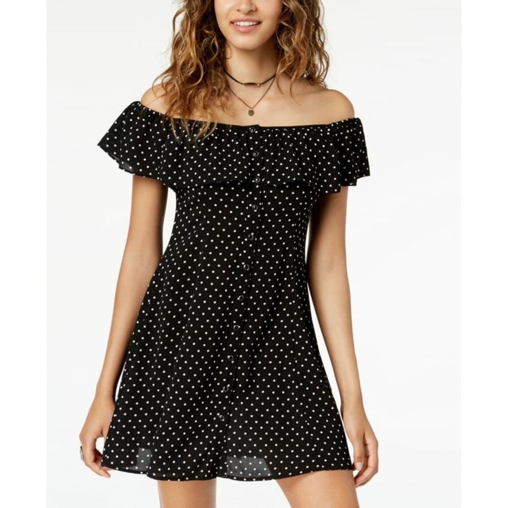 Off Shoulder Mini Dress Polka Dot Black White Pit to Pit 14.5” Size XS 🚨